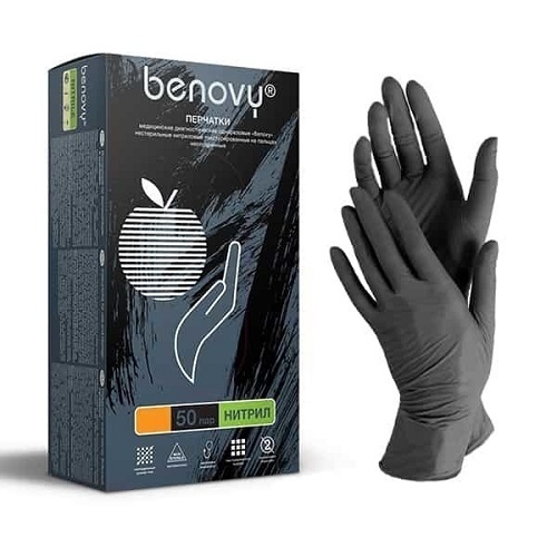 Перчатки Benovy 100 шт/50 пар, черные