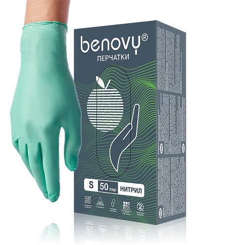 Перчатки Benovy 100 шт/50 пар, зеленые